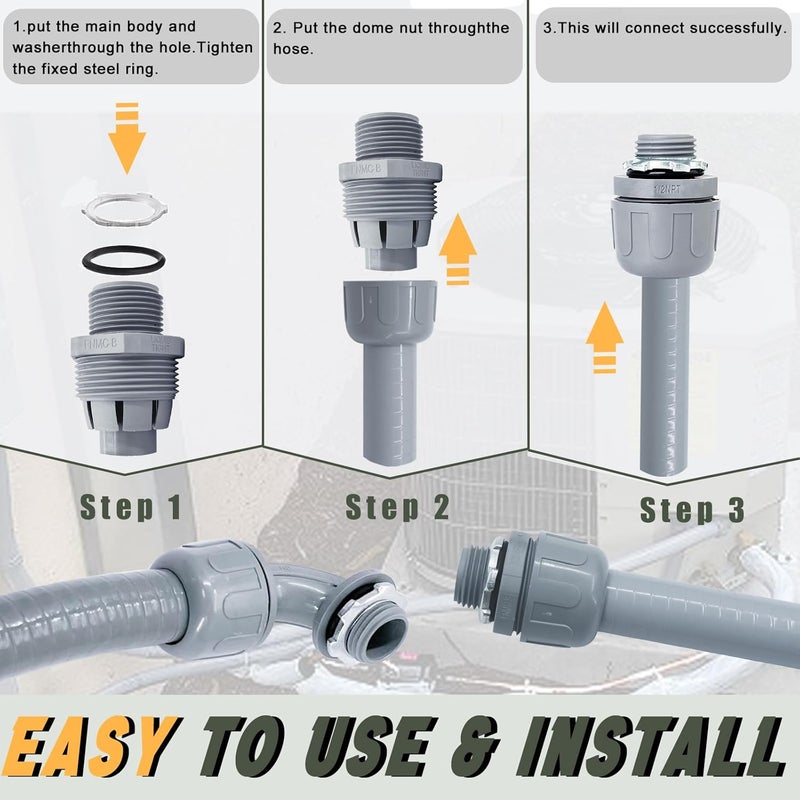 Feotech Liquid-Tight Conduit and Connector Kit - 3/4 Inch 50 FT Non Metallic Liquid Tight Electrical Conduit with 5 Straight and 5 Angle Fittings - Image 5
